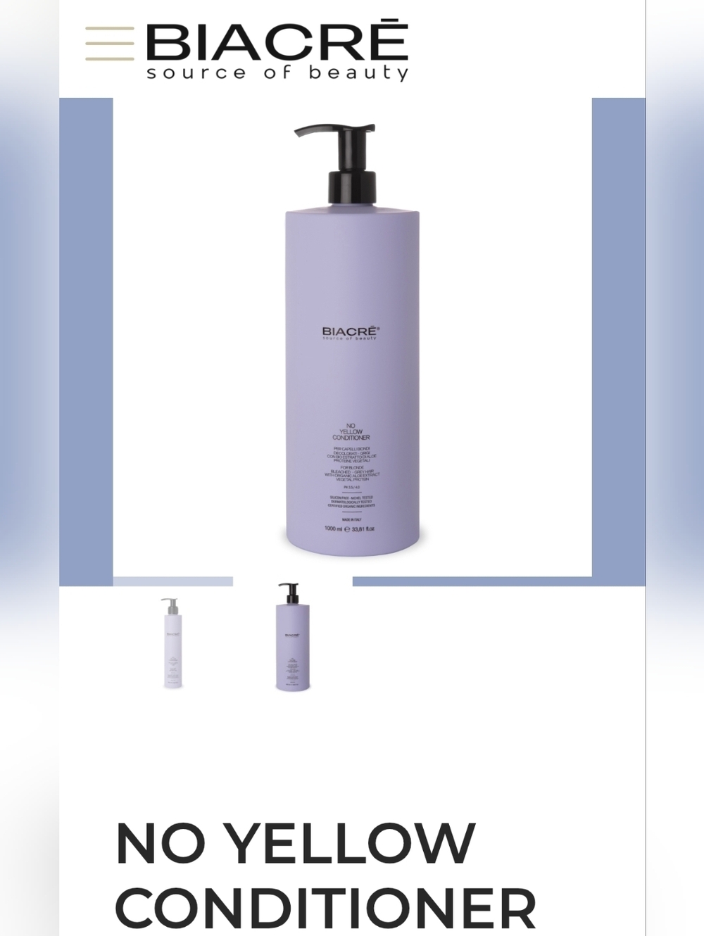 BIACRÈ No Yellow Purple Conditioner For Blonde Bleached Grey Hair Made In Italy